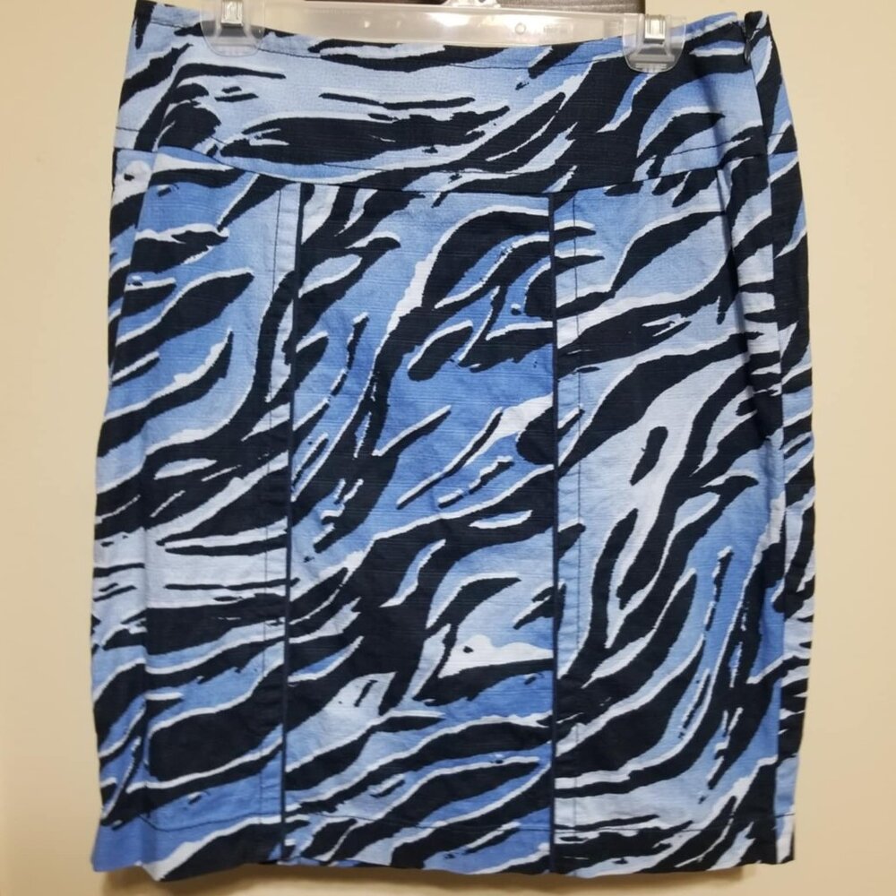 Clinton Kelly Skirt 8 Blue Cotton Knee Length Animal-print Casual